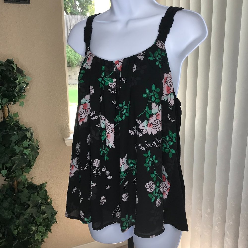 Maurices Strappy Tank Top | Black w/ Floral | S - Picture 3 of 9